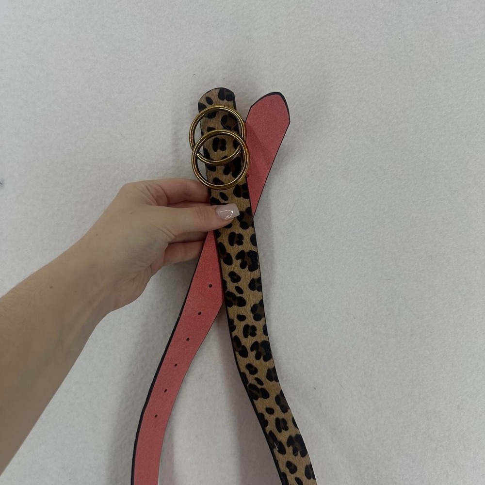 Vintage Y2K Leopard Print Double Ring Belt Faux Pony Hair Pink Statement Belt